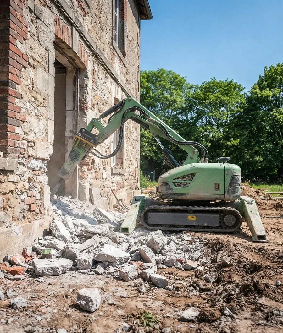 Abbruchroboter beim Außenabbruch an einem Altbau