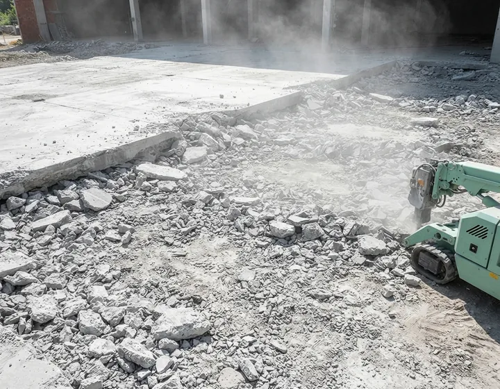 Großflächig aufgebrochene Betonplatte
